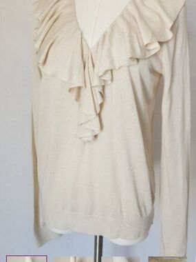 Polo by Ralph Lauren Cream Ruffle Scoop Neck Sweater